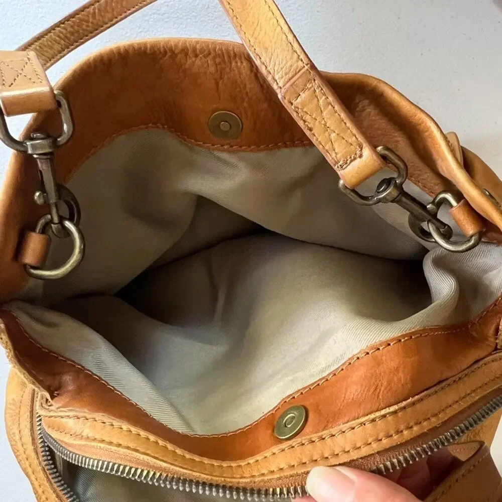 American Leather Co. Lenox Triple Entry Satchel Cafe Latte Tan Purse Handbag